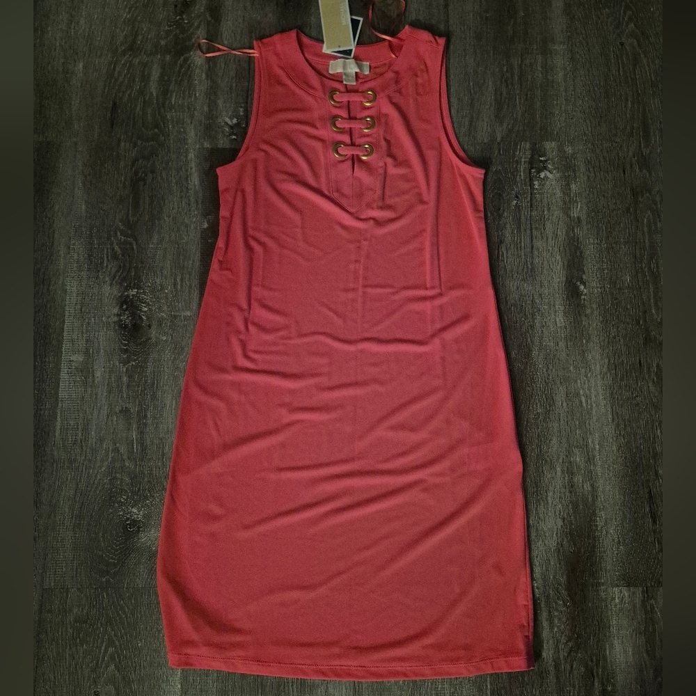 Michael Kors Red Sleeveless Dress with Lace-Up Detail